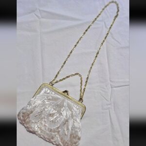 Vintage-Elegant White Beaded Clutch Bag - Like New Condition